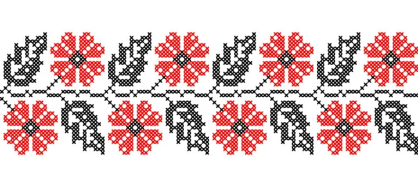 Ukrainische Blumen Muster Roten Und Schwarzen Farben Vektorornament Rand Muster — Stockvektor