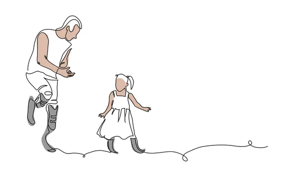 男人和小女孩带着假肢 假肢在跳舞 一个连续线条画的人与假肢 用假肢指示生命的简单矢量图解 — 图库矢量图片