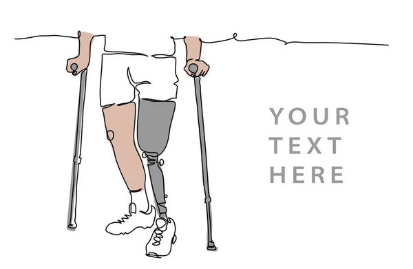 Osoba Protezą Nogi Sztuczną Stopą Kończyny Używają Kul Jeden Ciągły Ilustracje Stockowe bez tantiem