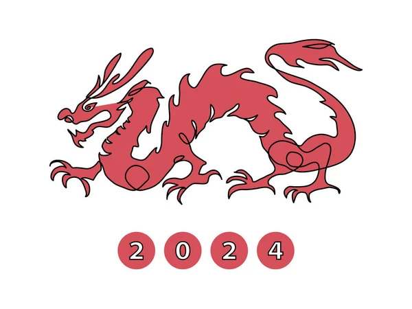 Chinesisches Drachenjahr 2024 Vektorillustration Eine Durchgehende Linienzeichnung Des Roten Drachen — Stockvektor