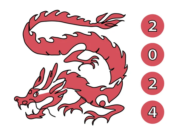 Chinesisches Drachenjahr 2024 Vektorillustration Eine Durchgehende Linienzeichnung Des Roten Drachen — Stockvektor