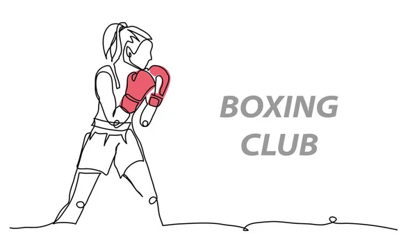 Boxing Menina Ilustração Vetorial Desenho Arte Linha Contínua Boxe Desportivo — Vetor de Stock