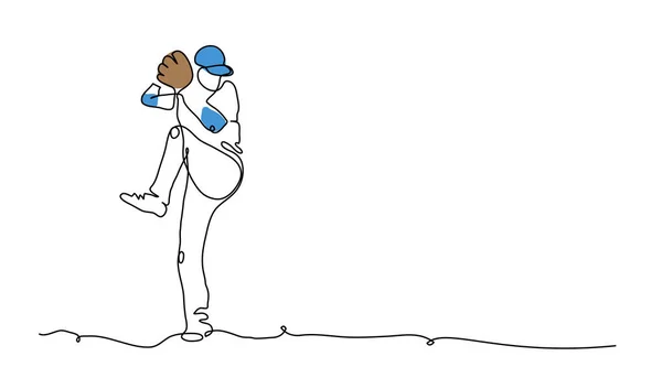 棒球运动员投手抛出了球 棒球投手连续线条艺术作图 — 图库矢量图片