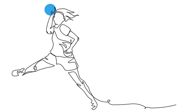 Jogadora Handebol Fêmea Joga Bola Desenho Arte Linha Contínua Jogador Ilustração De Stock