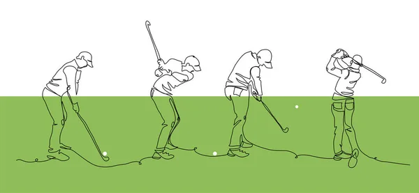 高尔夫球手在高尔夫球场上做摆动动作 高尔夫球手的矢量图解 高尔夫秋千连续线条艺术作图 — 图库矢量图片