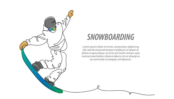 雪地矢量背景 滑板技巧 自由泳 自由泳 雪板技巧的一个连续线条艺术图解 冬季运动 图库矢量图片