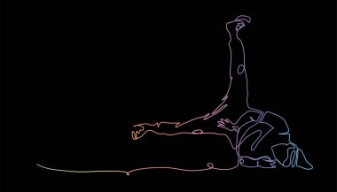 Breakdance, sokak dansı vektör illüstrasyonu. Breakdance pozunun aralıksız bir çizimi. Siyah arkaplanda renkli resim.