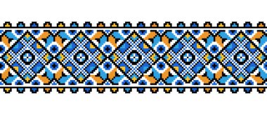Tekstil, kumaş ve kumaş için Ukrayna süsü. Vektör kusursuz desen, iz. Ukrayna halkı, sarı ve mavi renkli etnik süsler. Piksel sanatı, vyshyvanka, çapraz dikiş.