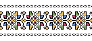 Tekstil, kumaş ve kumaş için Ukrayna vektör nakış deseni. Ukrayna 'nın renkli nakışı. Millet, etnik düzen, piksel sanatı, vyshyvanka, çapraz dikiş.