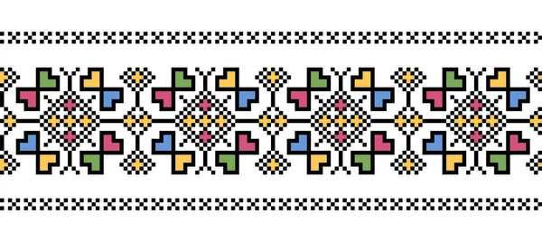 Tekstil, kumaş ve kumaş için Ukrayna vektör nakış deseni. Ukrayna 'nın renkli nakışı. Millet, etnik düzen, piksel sanatı, vyshyvanka, çapraz dikiş.