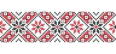 Tekstil, kumaş ve kumaş için Ukrayna nakış deseni. Vektör kusursuz desen, iz. Ukrayna halk nakışı, etnik süs. Piksel sanatı, vyshyvanka, çapraz dikiş.