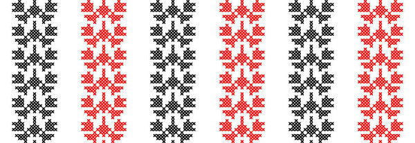 Ukrainian vector seamless fashion pattern. Decoration in black and red color. Ukrainian vertical stripes fashion pattern. Pixel art, vyshyvanka, cross stitch.