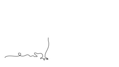 Kırmızı kalpli Pinguen balonu animasyonu. Pinguenlerin aşk görüntülerini çizen kesintisiz bir çizgi.