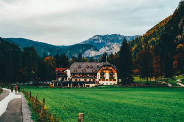 Beautiful view of Logar valley or Logarska dolina in the Alps of Slovenia in autumn. clipart