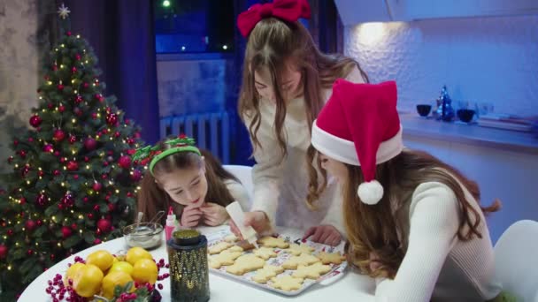Wigilię Kuchni Gotuje Rodzina Dwiema Małymi Dziewczynkami Mama Uczy Dziewczynki — Wideo stockowe