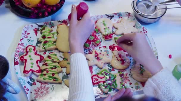 Merry Christmas Eve Time Red Green Colored Sugar Frosting Snack — Stock Video