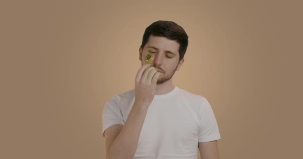 Stilig Manlig Modell Med Modern Skönhetssten Verktyg Massera Ansiktet För — Stockvideo