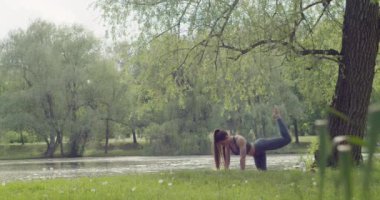 fitness, spor, eğitim, park ve yaşam tarzı konsepti - kız dışarıda egzersiz yapıyor