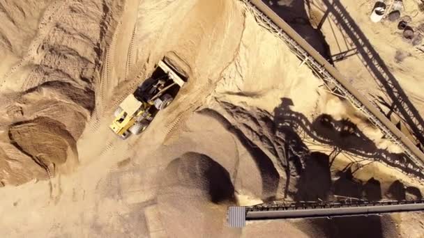 Aerial View Sand Quarry Bulldozer — Stock Video