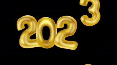 2023 sayıları siyah arka plandaki 2024 altın folyo balonuna dönüşüyor. Üç boyutlu animasyon. Mutlu yeni yıl kutlamaları. Yıl 2024. Mutlu yıllar.