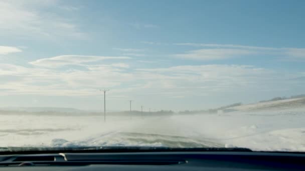 Snow Covered Road Car Significance Road Safety Winter Becomes Clear — Stock Video