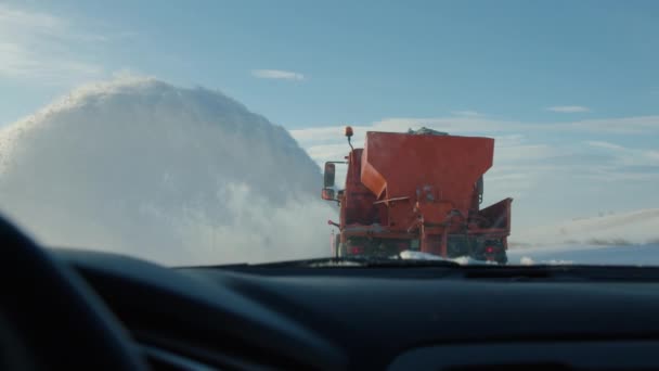Winter Weather Snowplow Works Ensure Roads Free Snow Preventing Accidents — Stock Video
