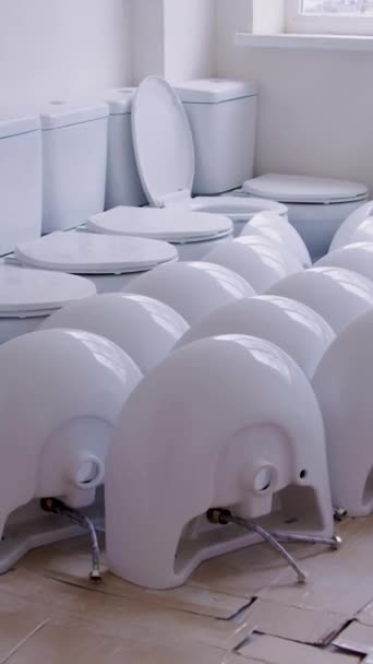 Binnen Bouwplaatsen Beperkt Groep Toiletten Bezet Kamer Verticale Video Deze — Stockvideo