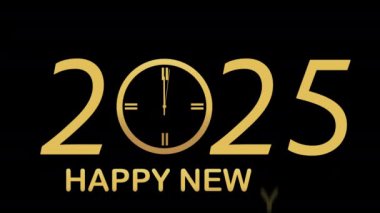 2024 numara 2025 2B nesne animasyonuna geçiyor. Saat üzerinde çalışan oklar yeni yılı simgeliyor. Siyah arkaplan üzerinde canlandırılmış düz ögeyi başlat