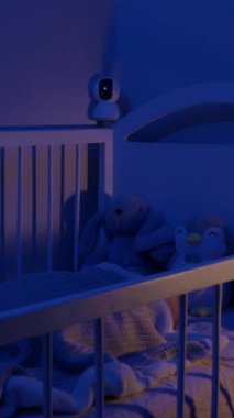 Bebek geceleri beşikte içi doldurulmuş hayvanlarla güvenli bir şekilde uyuyor. Dijital monitör evde güvenliği ve refahı sağlar