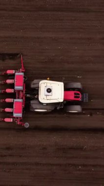 Tarlada yetişen traktör tohumları toprakta paralel çizgiler oluşturuyor. Tarım faaliyetleri çiftçilik uygulamalarını ve gıda üretimini gösteriyor