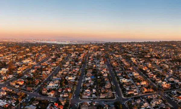 Homes Point Loma Sunset Cliffs San Diego Skyline Distance Drone — Stock Photo, Image