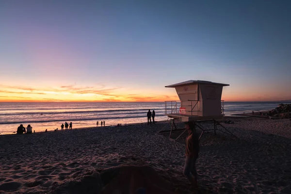 Moonlight Beach Encinitas California People Watch Beautiful Sunset — Stock Photo, Image