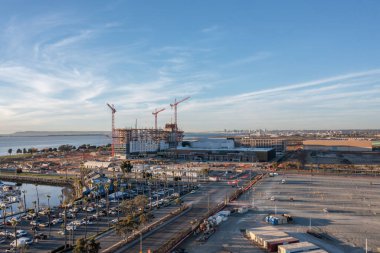 The new convention center being build in Chula Vista California, drone photo at golden hour.  clipart