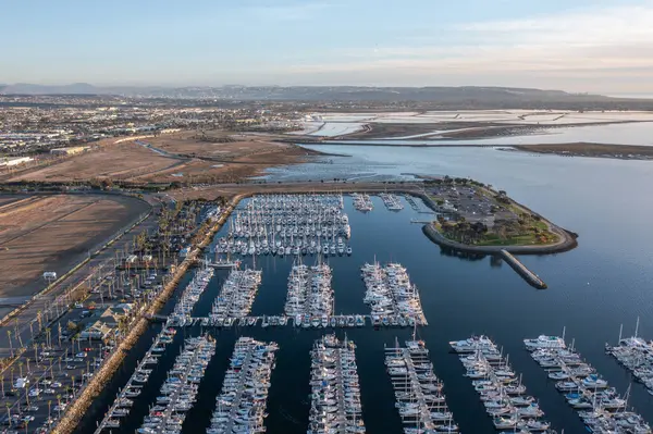 stock image Chula Vista Marina with view of downtown San Diego, drone photo. 