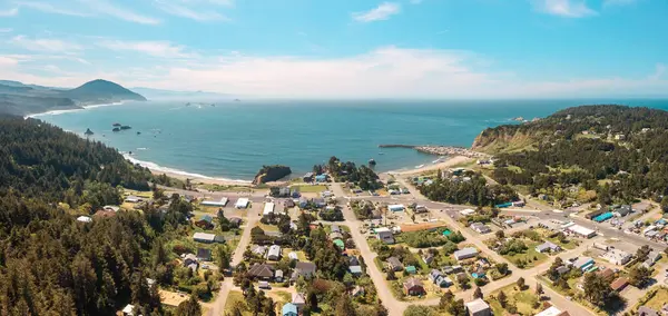 Oregon sahilindeki Liman Orford, hava aracı panoramik görüntüsü.. 