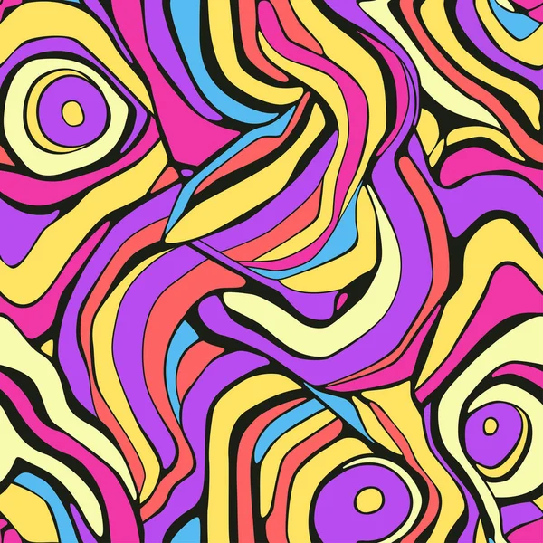 Abstract Psychedelic Seamless Pattern Hand Drawn Vector Illustration Flat Color — Stok Vektör