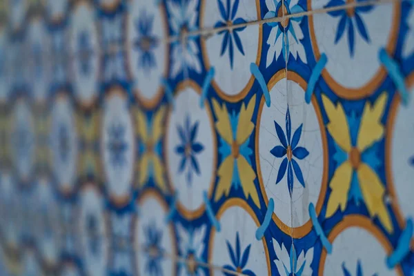 Pared Lisboa Revela Intrincados Patrones Azulejos Colores Vibrantes Diseños Delicados — Foto de Stock