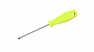 Bir tornavidanın izole edilmiş yansıması. Beyaz arkaplanda sarı tornavida