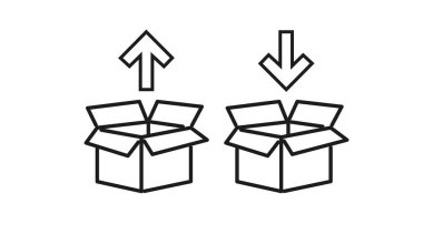 Kutu Simgesi Ayarları. Oklu siyah beyaz çizimler seti