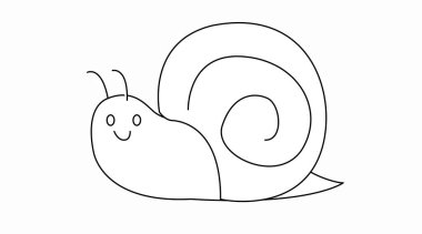 Çocuk stili bir salyangozun vektör çizimi. Renkler için siyah ve beyaz illüstrasyon.