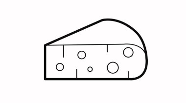 Peynir Simgesi. Bir parça peynirin düzenlenebilir siyah beyaz vektör çizimi.