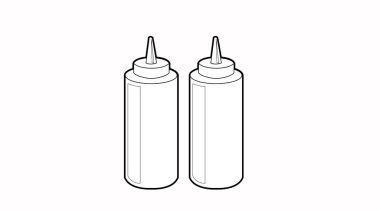 Ketçap ve Hardal. Bir şişe ketçap ve bir şişe hardalın düz siyah-beyaz vektörel çizimi.