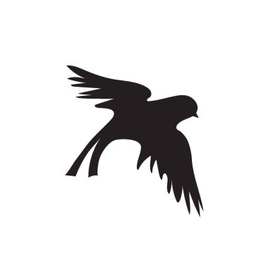 Siluet ya da gölge siyah mürekkep sembolü bir kuş ya da uçan ikon. arkaplan vektör illüstrasyonu beyaz üzerinde izole.