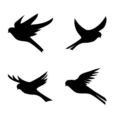 Siluet ya da gölge siyah mürekkep sembolü bir kuş ya da uçan ikon. arkaplan vektör illüstrasyonu beyaz üzerinde izole.