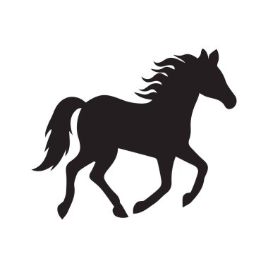 Siyah Siluet At Vektörü. Düz Biçim Koşan At Simgesi