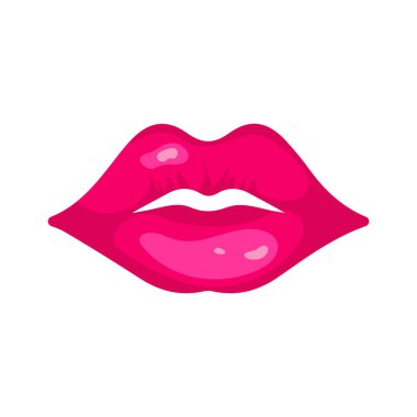Dişi dudakları kırmızı ve pembe ruj ile parlatın. Moda Çizimi Kadın Ağzı. Beyaz arkaplanda dudak simgesi izole edilmiş vektör çizimi.