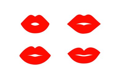 Dişi dudakları kırmızı ve pembe ruj ile parlatın. Moda Çizimi Kadın Ağzı. Beyaz arkaplanda dudak simgesi izole edilmiş vektör çizimi.