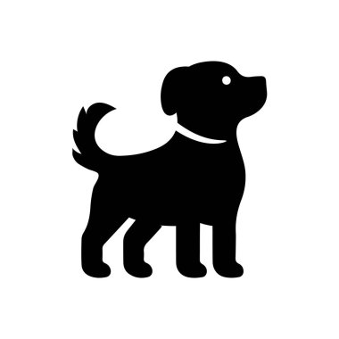 Beyaz arkaplan tasarımı illüstrasyonunda izole edilmiş bir köpeğin siyah silüeti