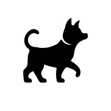 Beyaz arkaplan tasarımı illüstrasyonunda izole edilmiş bir köpeğin siyah silüeti