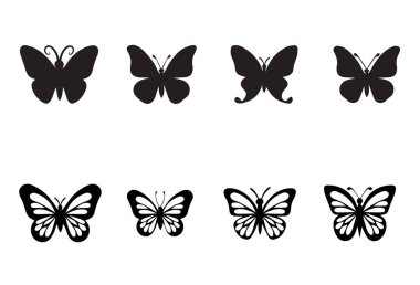 Kelebek siyah siluet simgeleri. Vektör Resimleri Tasarımı